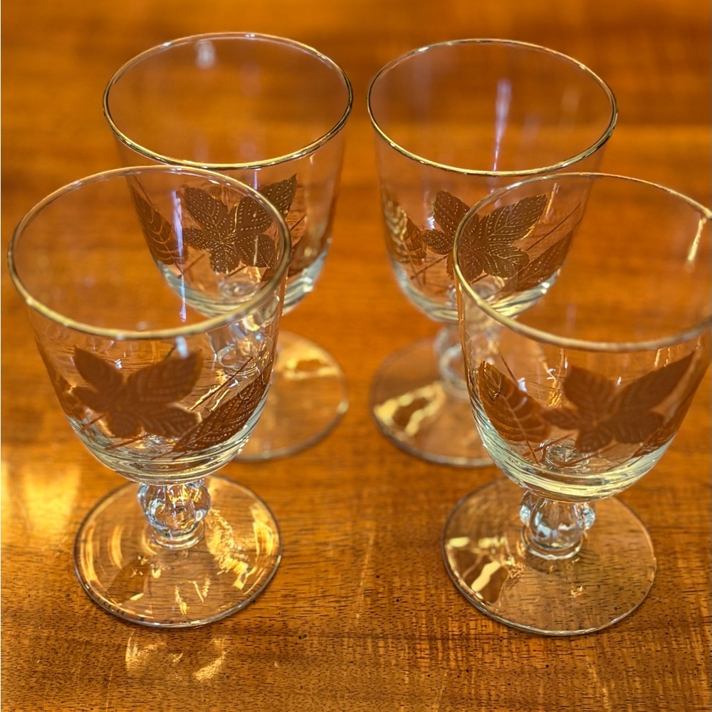 Set of 4 Libby 22 Kt. Gold Leaf 8 Oz. Water Goblets